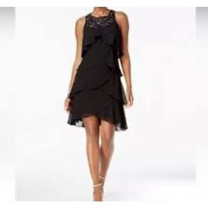 SL fashions black, sheer tiered, beaded, formal dress, size 8P